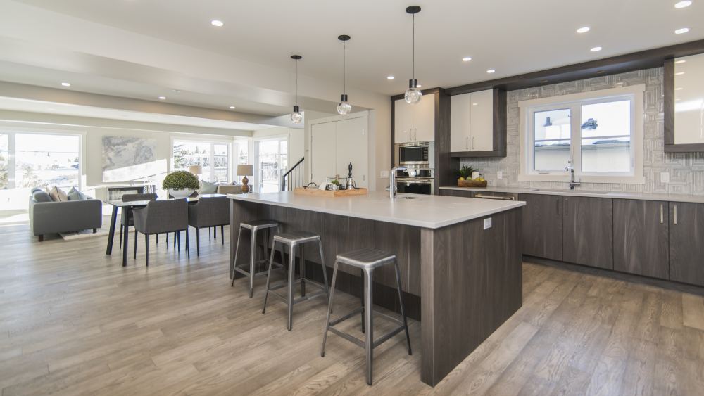 Modern kitchen with laminate flooring
